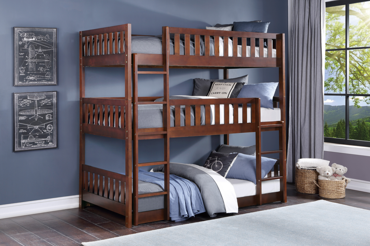 Rowe Dark Cherry Twin Triple Bunk Bed from Homelegance - Luna Furniture