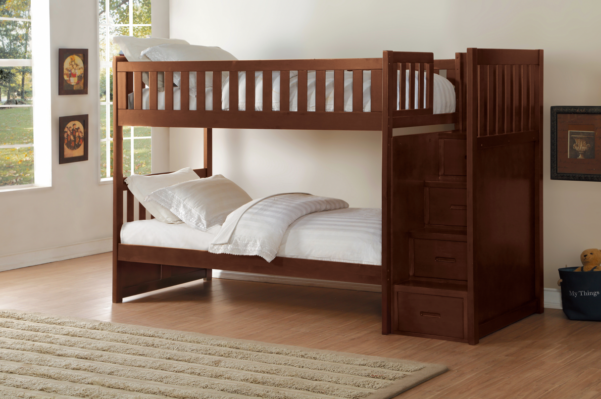 Rowe Dark Cherry Twin/Twin Step Bunk Bed from Homelegance - Luna Furniture