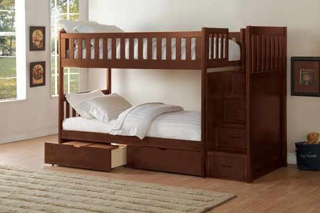 Rowe Dark Cherry Twin/Twin Step Bunk Bed with Storage Boxes from Homelegance - Luna Furniture