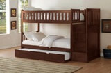 Rowe Dark Cherry Twin/Twin Step Bunk Bed with Twin Trundle from Homelegance - Luna Furniture