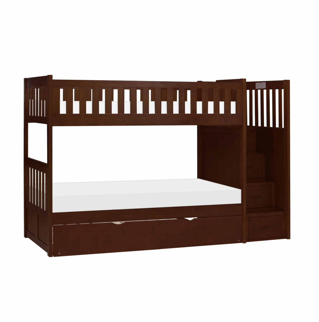 Rowe Dark Cherry Twin/Twin Step Bunk Bed with Twin Trundle from Homelegance - Luna Furniture