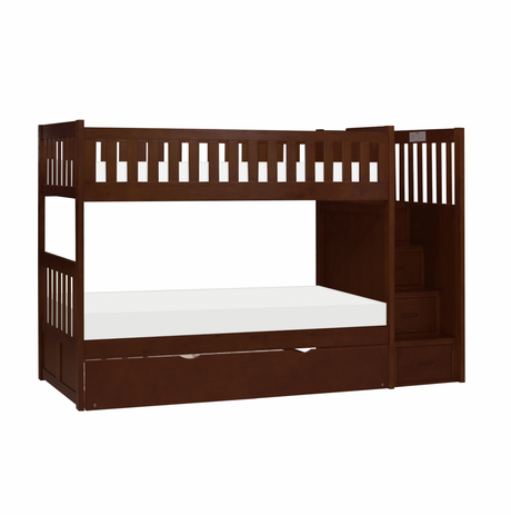 Rowe Dark Cherry Twin/Twin Step Bunk Bed with Twin Trundle from Homelegance - Luna Furniture