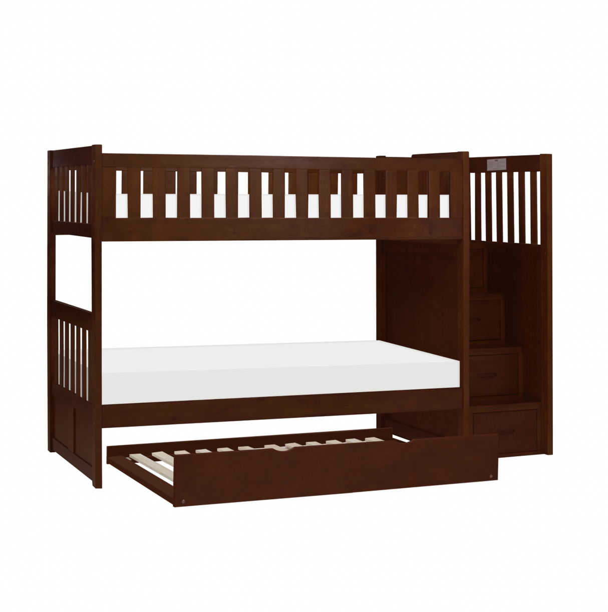 Rowe Dark Cherry Twin/Twin Step Bunk Bed with Twin Trundle from Homelegance - Luna Furniture