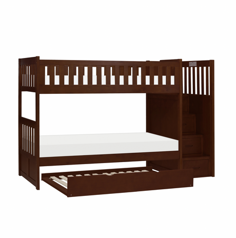 Rowe Dark Cherry Twin/Twin Step Bunk Bed with Twin Trundle from Homelegance - Luna Furniture