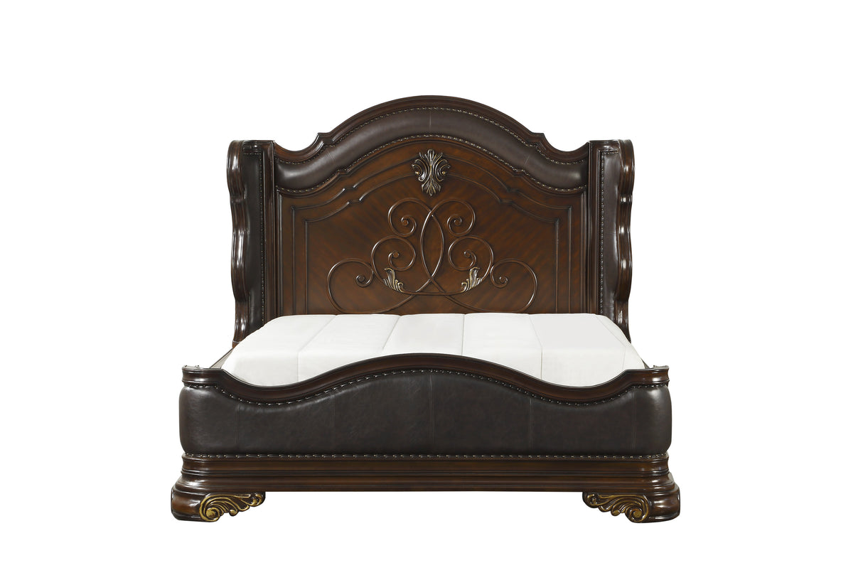 Royal Highlands Rich Cherry King Upholstered Panel Bed from Homelegance - Luna Furniture