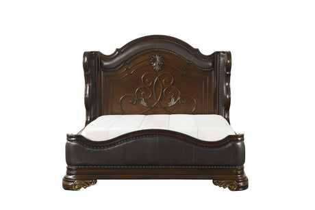Royal Highlands Rich Cherry Queen Upholstered Panel Bed from Homelegance - Luna Furniture