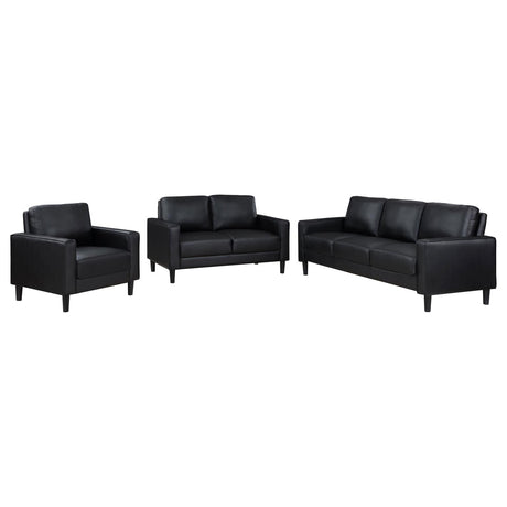 Ruth Black 3-Piece Upholstered Track Arm Faux Leather Sofa Set from Coaster - Luna Furniture