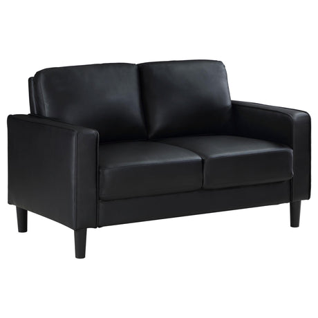 Ruth Black Upholstered Track Arm Faux Leather Loveseat from Coaster - Luna Furniture