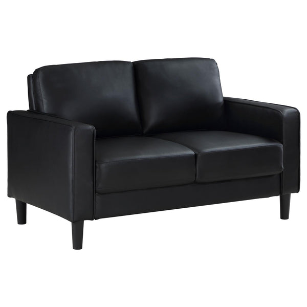 Ruth Black Upholstered Track Arm Faux Leather Loveseat