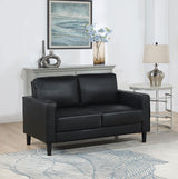 Ruth Black Upholstered Track Arm Faux Leather Loveseat from Coaster - Luna Furniture