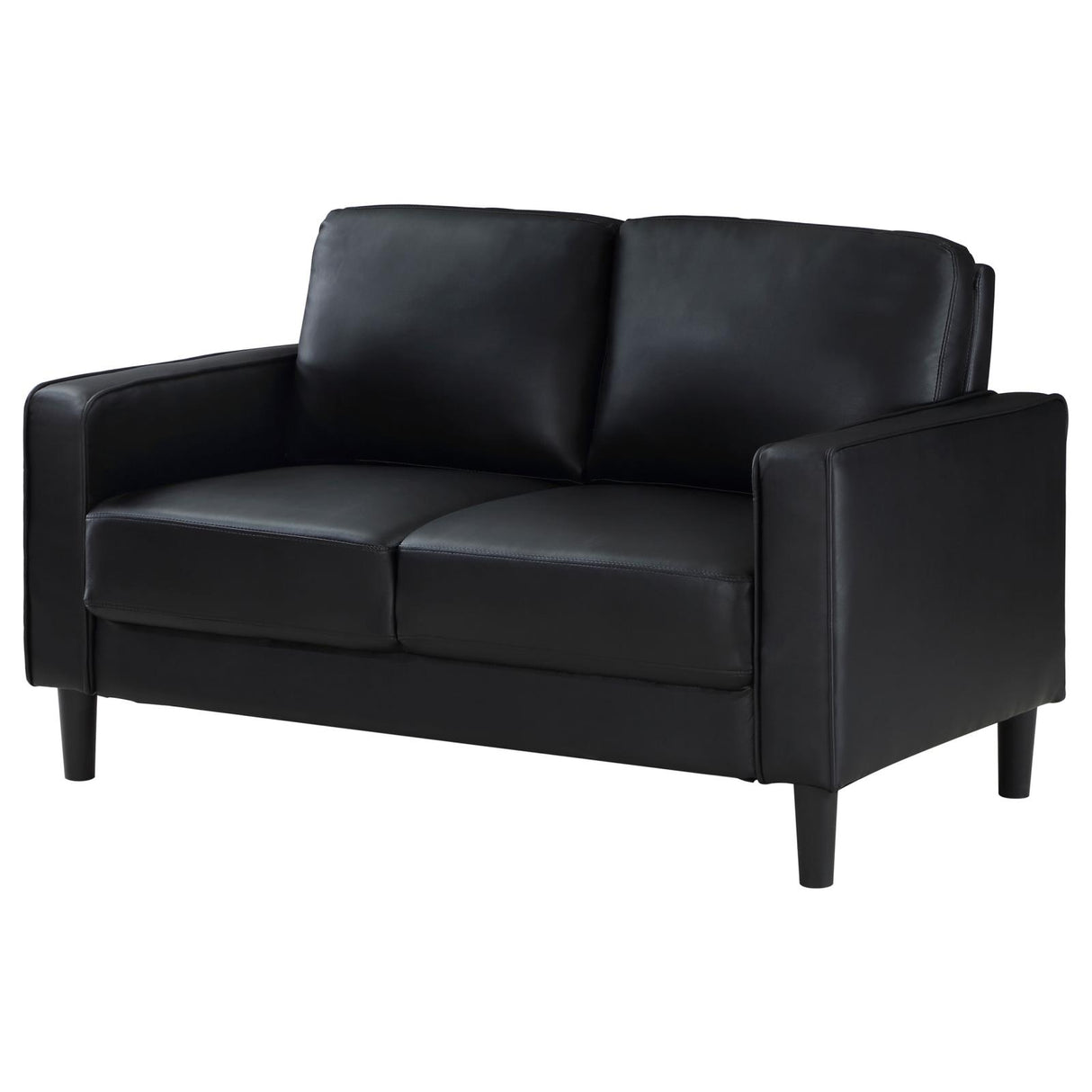 Ruth Black Upholstered Track Arm Faux Leather Loveseat from Coaster - Luna Furniture