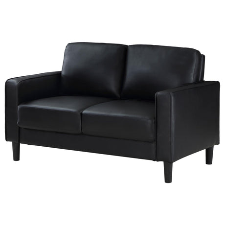Ruth Black Upholstered Track Arm Faux Leather Loveseat from Coaster - Luna Furniture