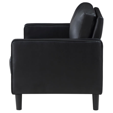 Ruth Black Upholstered Track Arm Faux Leather Loveseat from Coaster - Luna Furniture