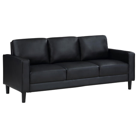 Ruth Black Upholstered Track Arm Faux Leather Sofa from Coaster - Luna Furniture