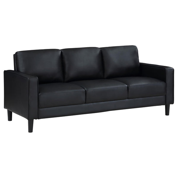 Ruth Black Upholstered Track Arm Faux Leather Sofa