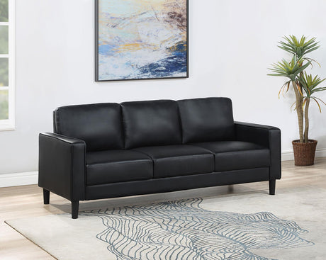 Ruth Black Upholstered Track Arm Faux Leather Sofa from Coaster - Luna Furniture