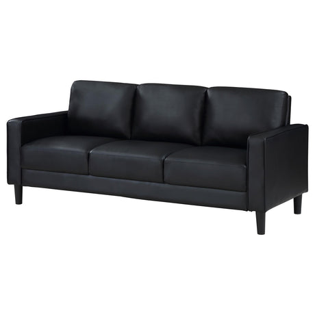 Ruth Black Upholstered Track Arm Faux Leather Sofa from Coaster - Luna Furniture