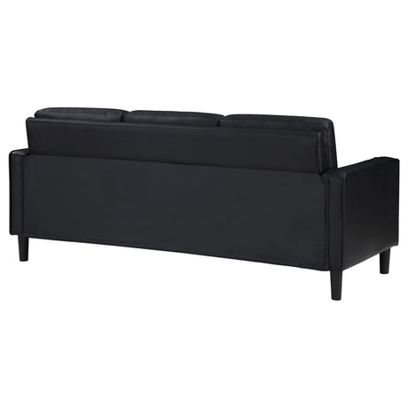 Ruth Black Upholstered Track Arm Faux Leather Sofa from Coaster - Luna Furniture