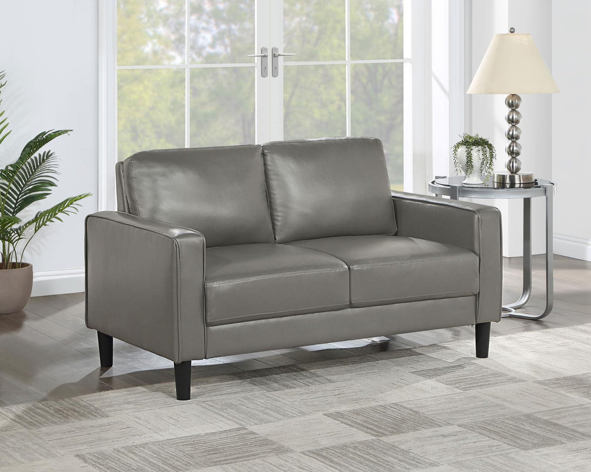 Ruth Gray Upholstered Track Arm Faux Leather Loveseat from Coaster - Luna Furniture