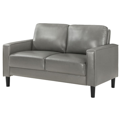 Ruth Gray Upholstered Track Arm Faux Leather Loveseat from Coaster - Luna Furniture