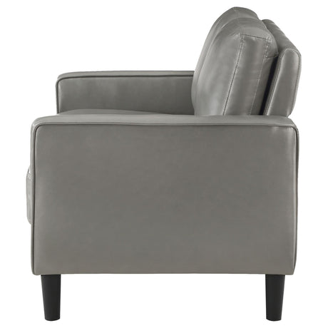 Ruth Gray Upholstered Track Arm Faux Leather Loveseat from Coaster - Luna Furniture
