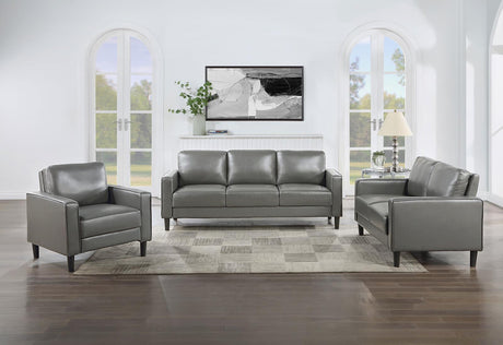 Ruth Gray Upholstered Track Arm Faux Leather Loveseat from Coaster - Luna Furniture
