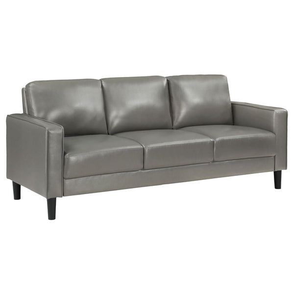 Ruth Gray Upholstered Track Arm Faux Leather Sofa