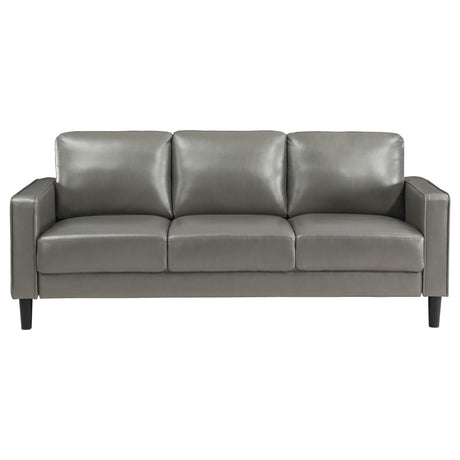 Ruth Gray Upholstered Track Arm Faux Leather Sofa from Coaster - Luna Furniture