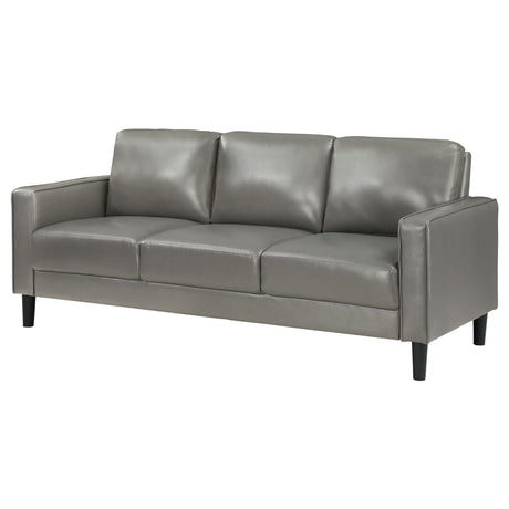 Ruth Gray Upholstered Track Arm Faux Leather Sofa from Coaster - Luna Furniture