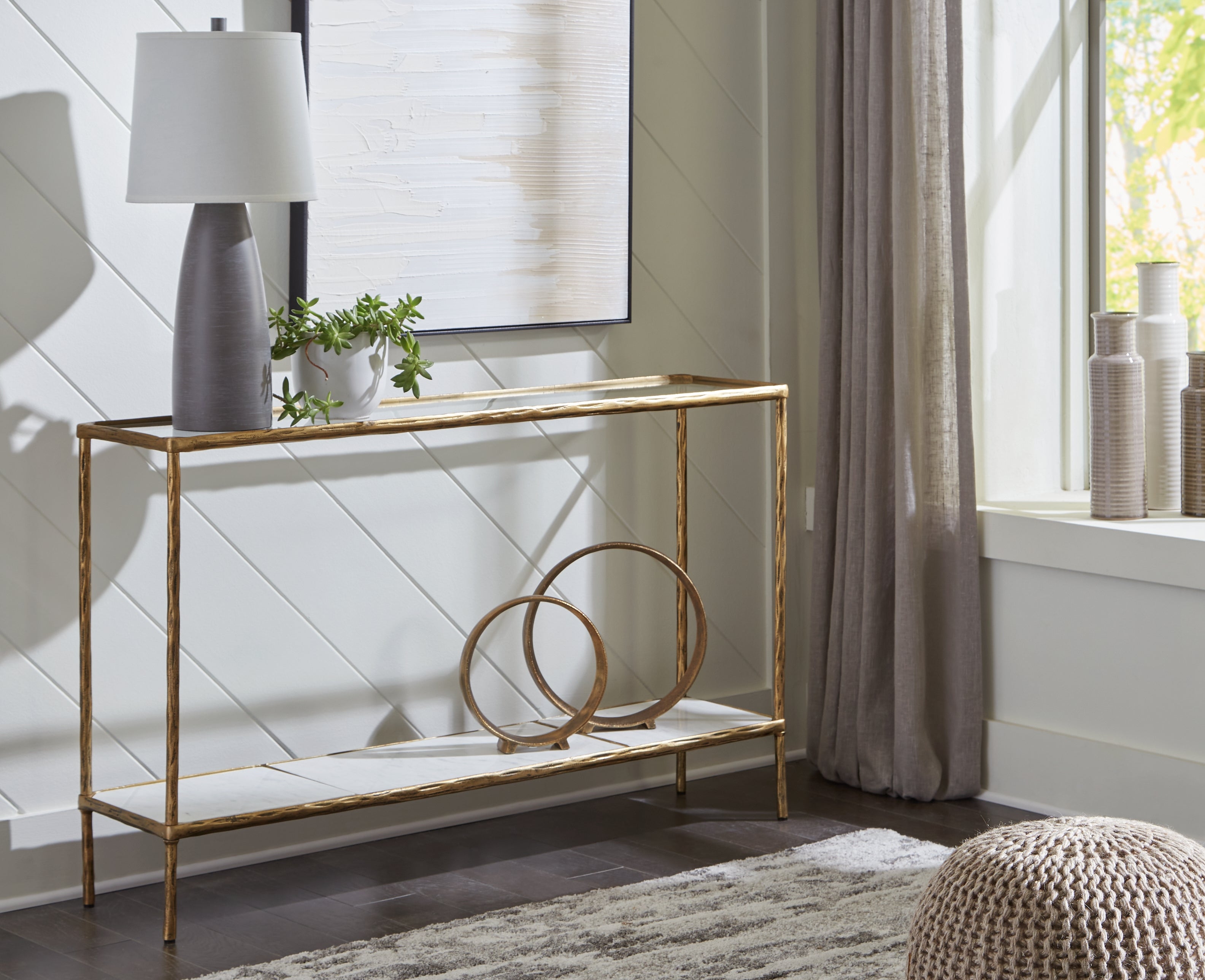 Ryandale Antique Brass Finish Console Sofa Table - Luna Furniture