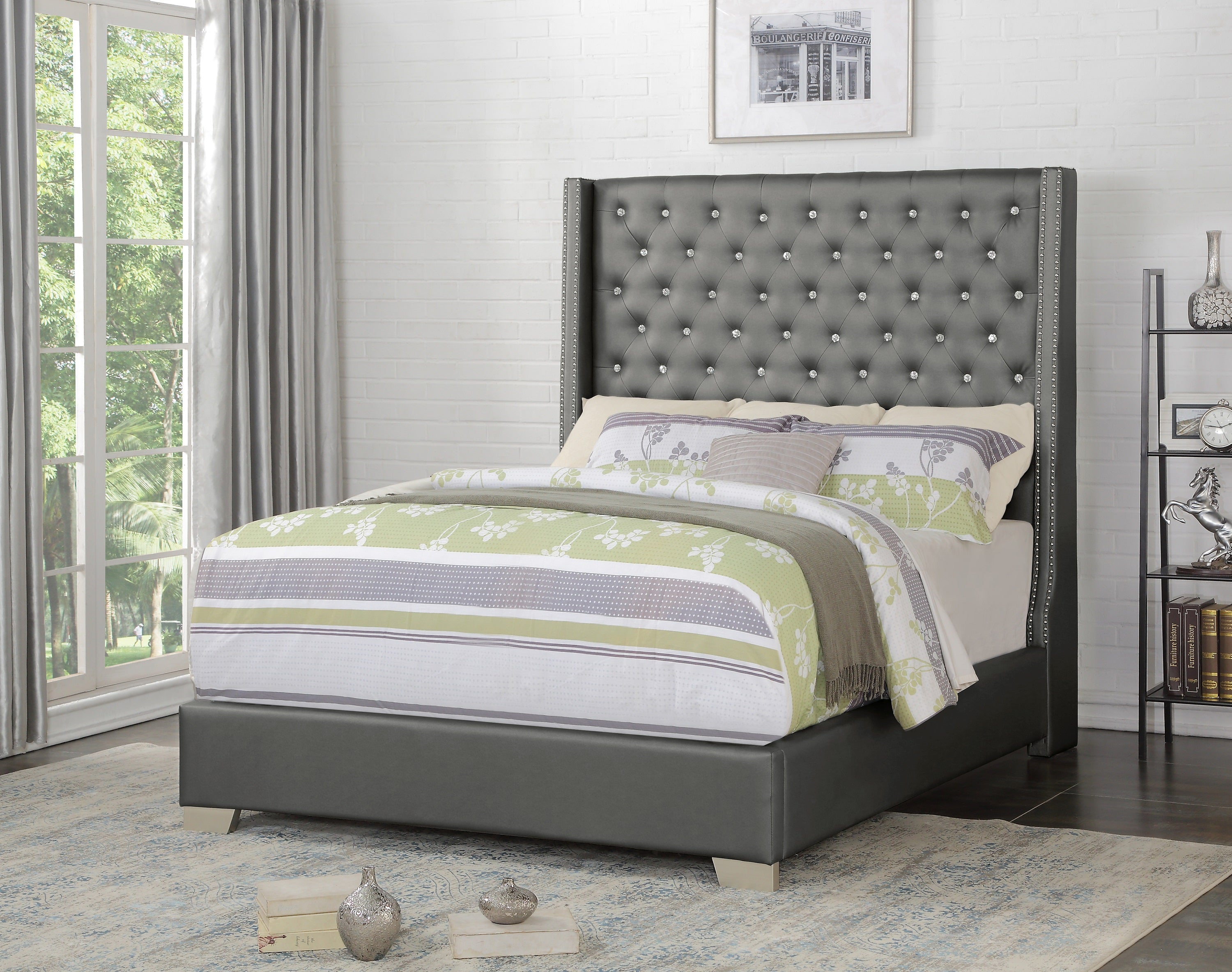 Franco Silver King Upholstered Bed from Homelegance - Luna Furniture