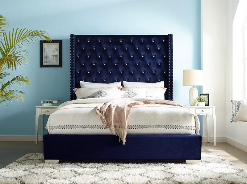 Franco Blue Velvet King Upholstered Bed from Homelegance - Luna Furniture