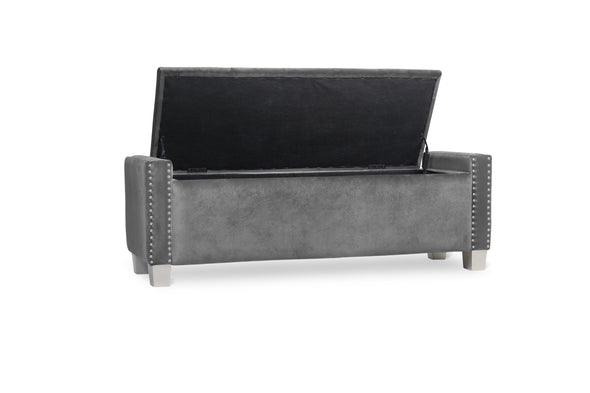 Franco Gray Velvet Storage Bench