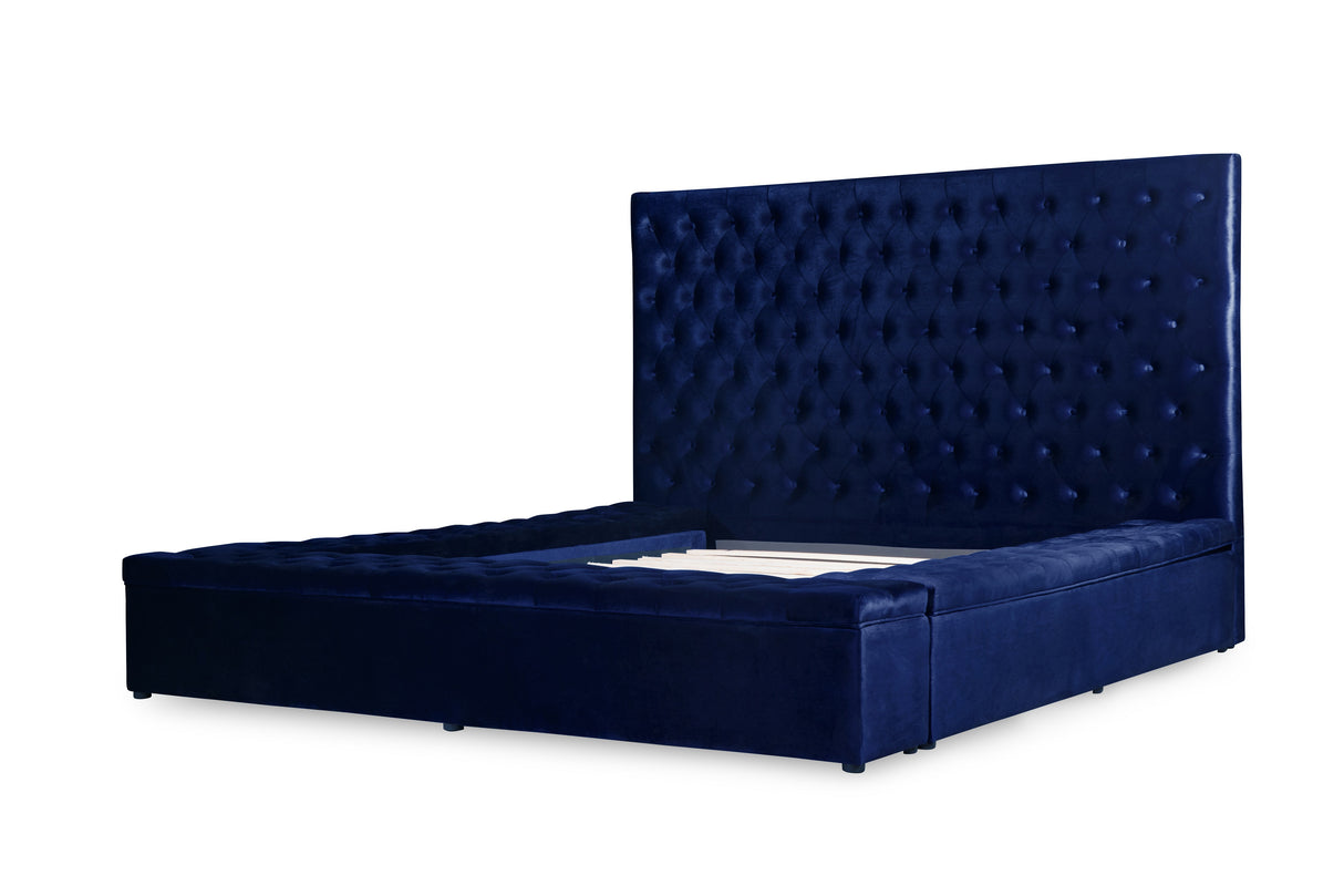 Prague Blue Velvet Queen Upholstered Storage Platform Bed