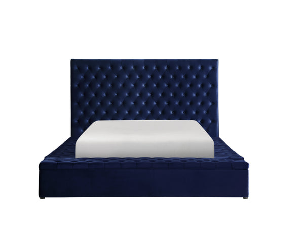 Prague Blue Velvet King Upholstered Storage Platform Bed
