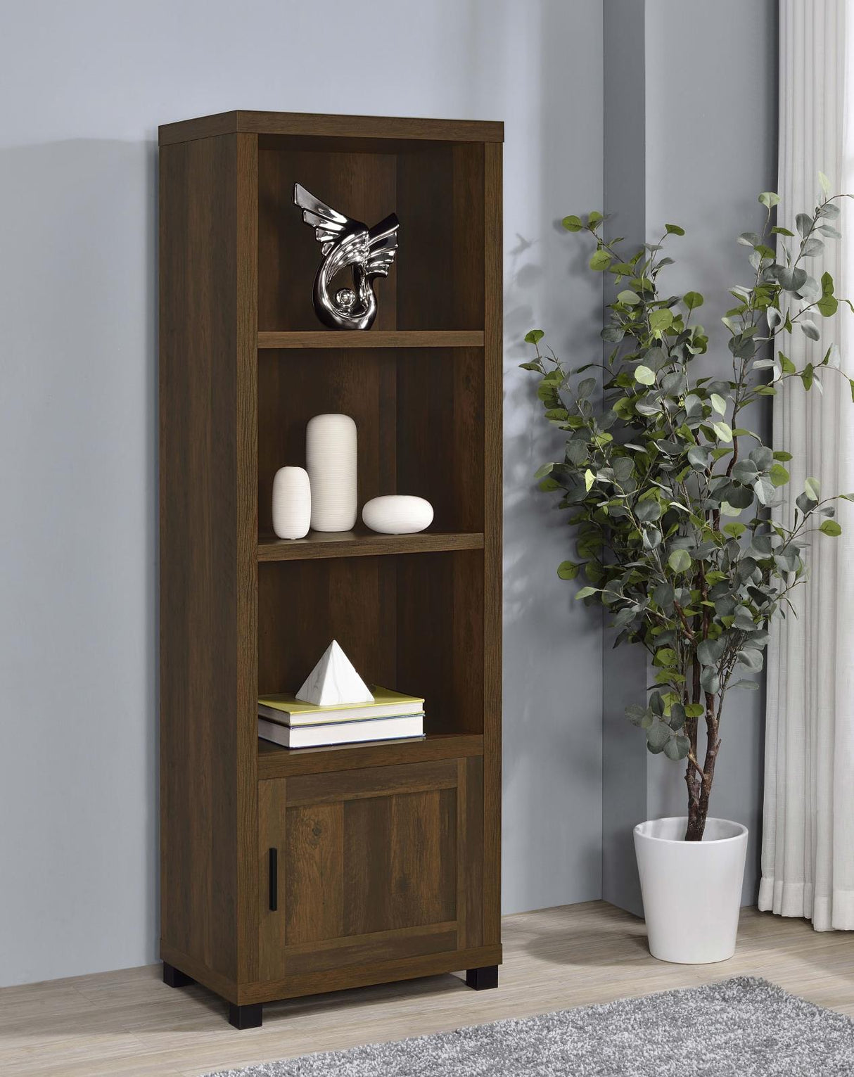 Sachin Dark Pine 3-S helf Media Tower With Storage Cabinet from Coaster - Luna Furniture