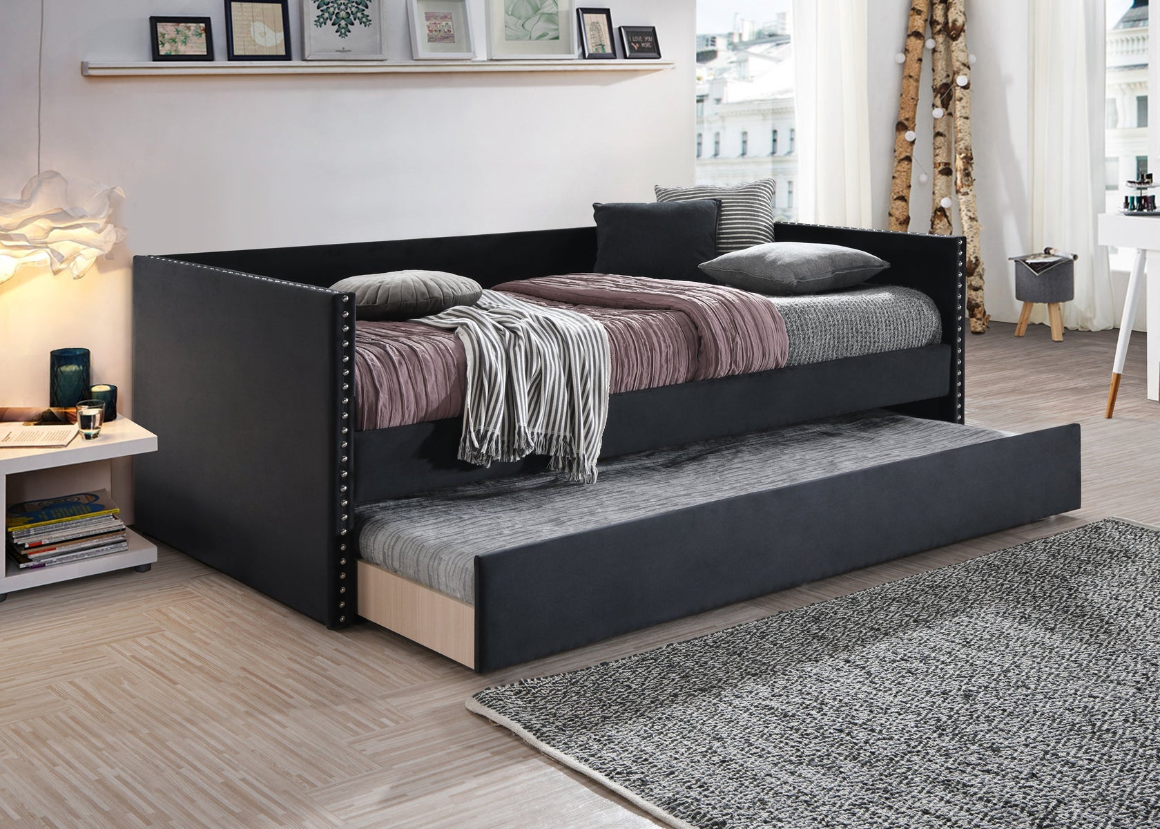 Sadie Black Velvet Twin Daybed from Crown Mark - Luna Furniture