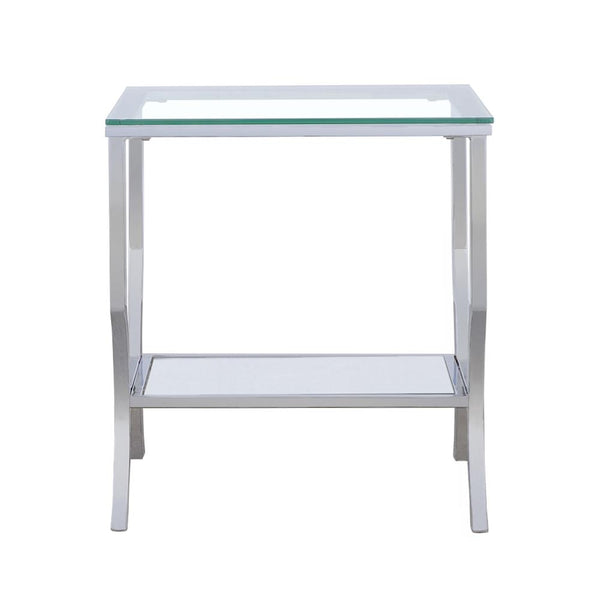 Saide Chrome Square End Table with Mirrored Shelf