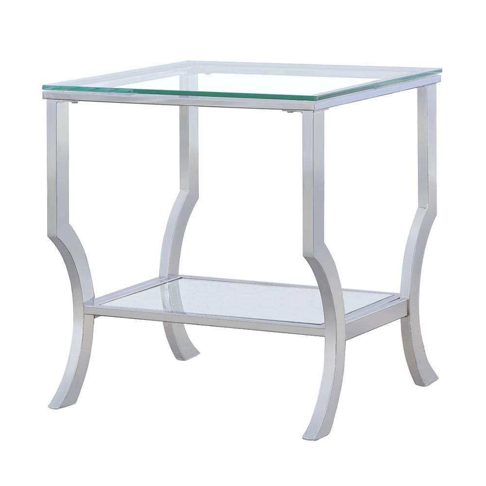 Saide Chrome Square End Table with Mirrored Shelf from Coaster - Luna Furniture