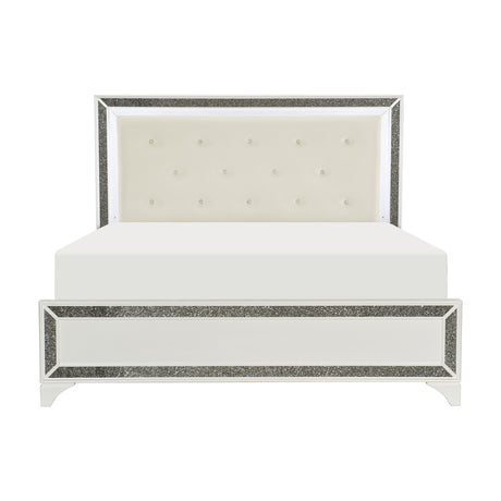 Salon White Queen LED Upholstered Panel Bed from Homelegance - Luna Furniture