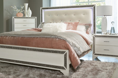 Salon White Queen LED Upholstered Panel Bed from Homelegance - Luna Furniture