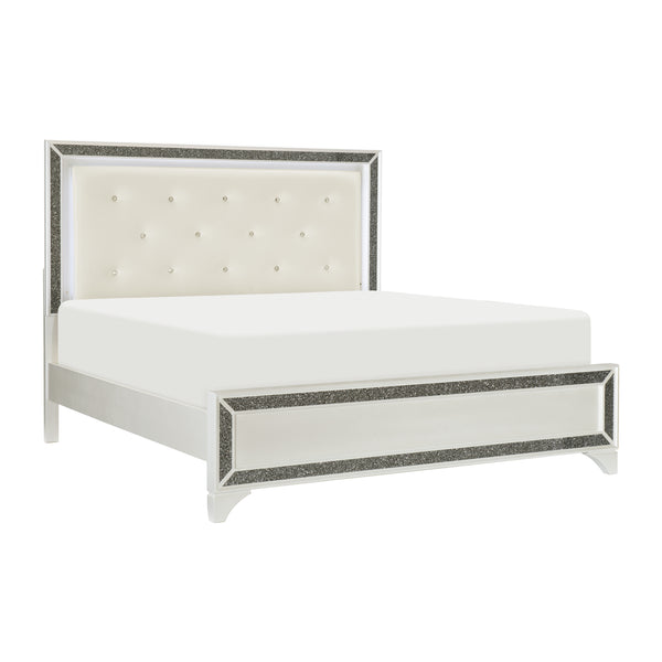 Salon White Queen LED Upholstered Panel Bed