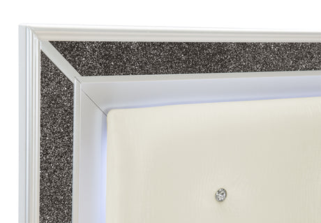 Salon White Queen LED Upholstered Panel Bed from Homelegance - Luna Furniture