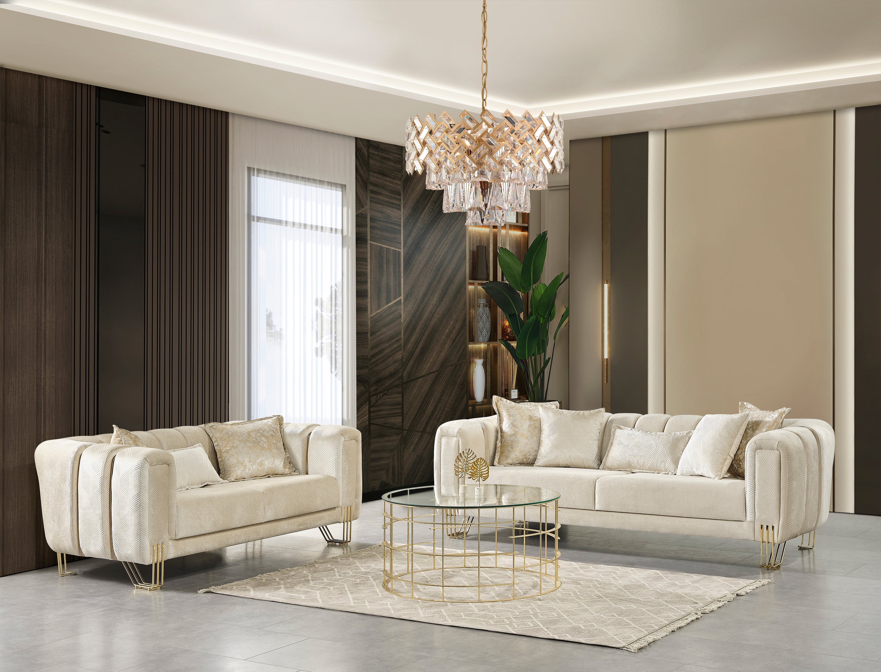 Santana Ivory Velvet Living Room Set – Luna Furniture