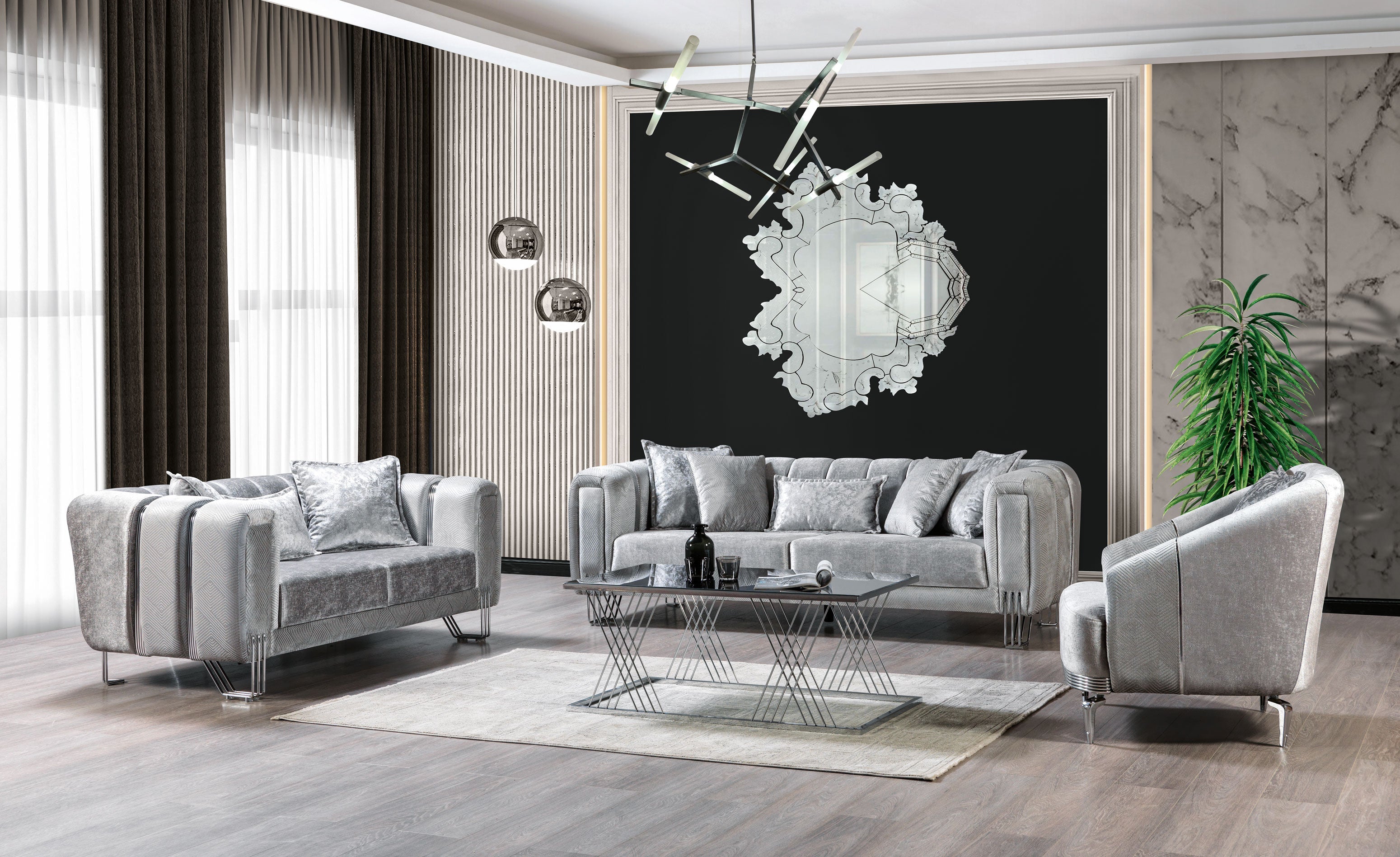 Nova Furniture Santana Silver Velvet Sofa & Loveseat – Luna Furniture