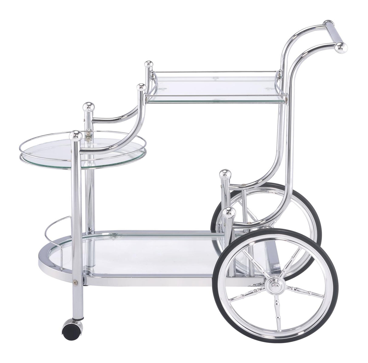 Sarandon Chrome and Clear 3-Tier Serving Cart from Coaster - Luna Furniture