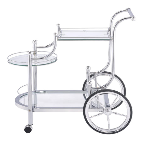 Sarandon Chrome and Clear 3-Tier Serving Cart from Coaster - Luna Furniture