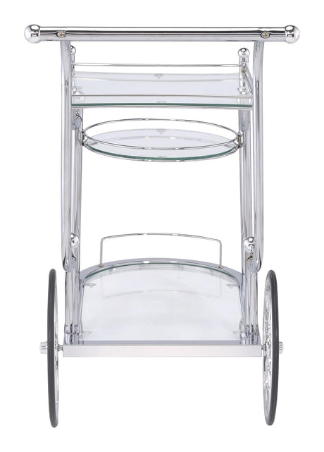 Sarandon Chrome and Clear 3-Tier Serving Cart from Coaster - Luna Furniture