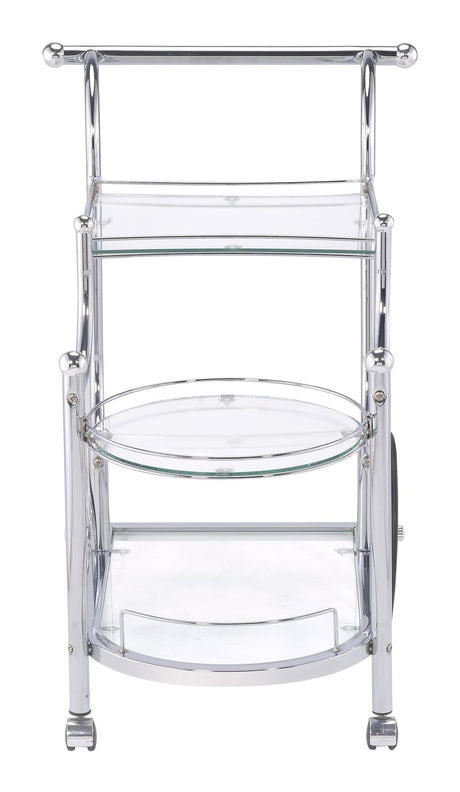 Sarandon Chrome and Clear 3-Tier Serving Cart from Coaster - Luna Furniture