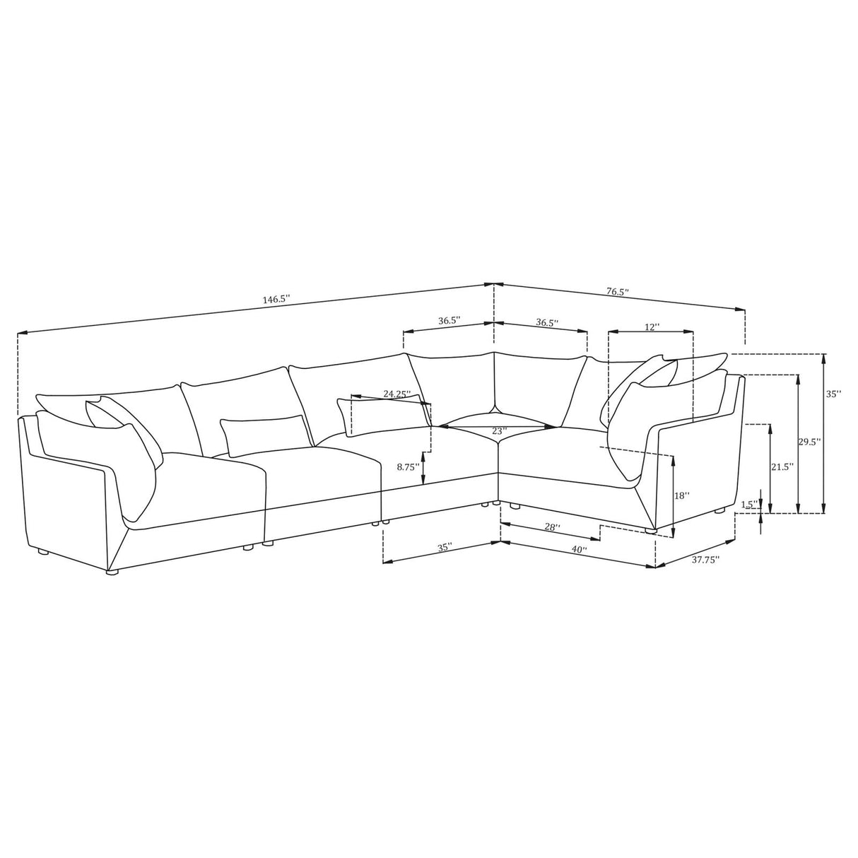 Sasha Barely Black Upholstered 5-Piece Modular Sectional Sofa from Coaster - Luna Furniture